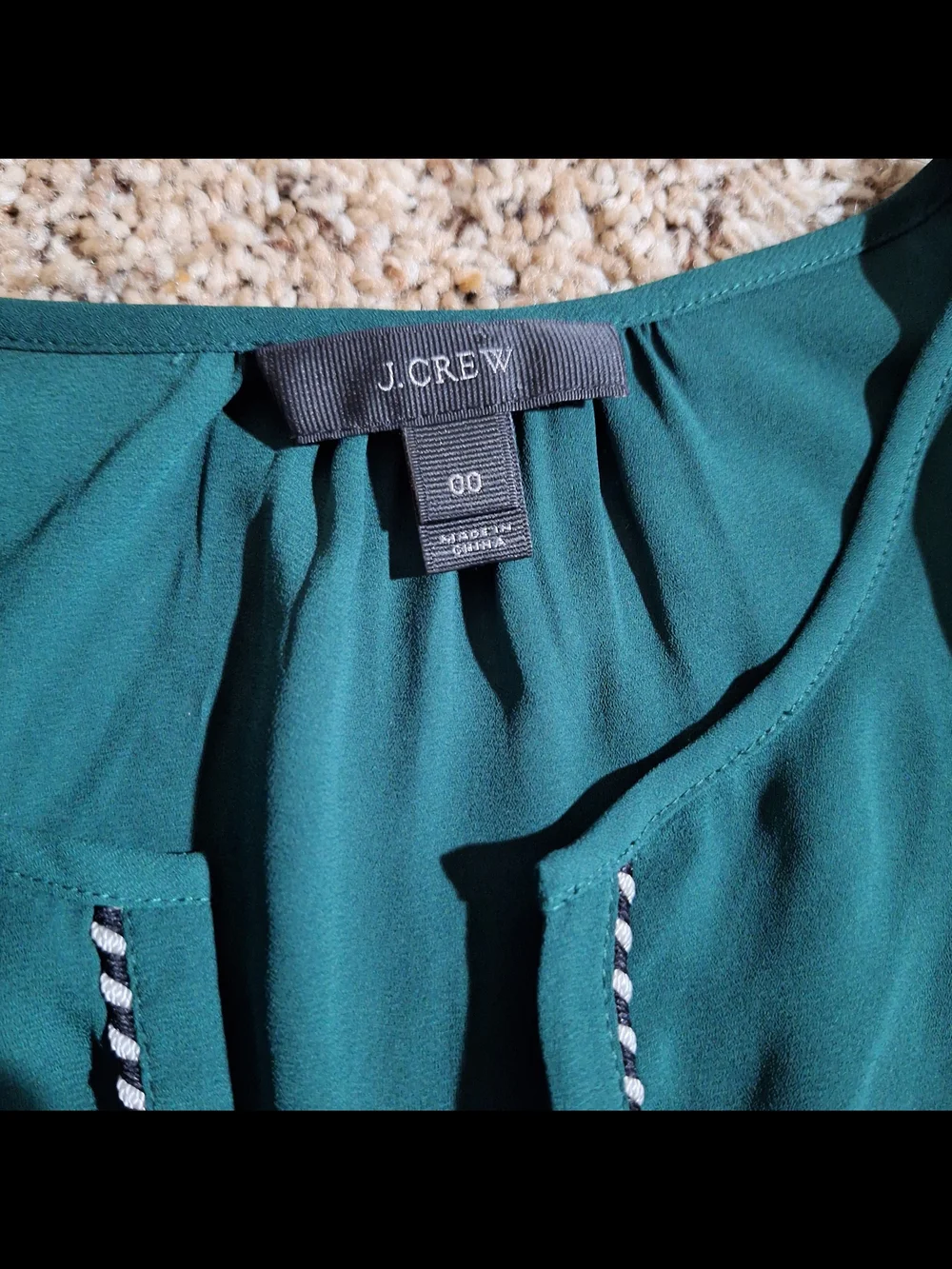 J. Crew Forest Green Braided Trim Tassel Tunic Blouse (Size 00)